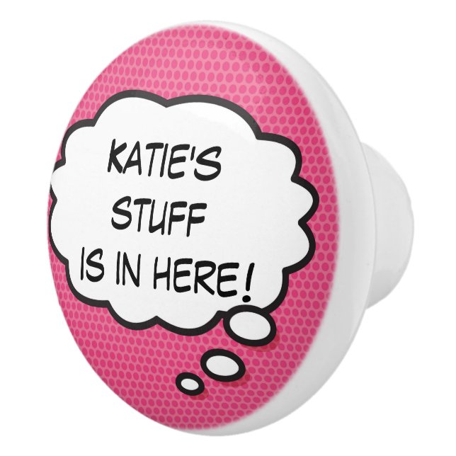 Personalised Comic Book Girly Pink Think Bubble Ceramic Knob (Right)