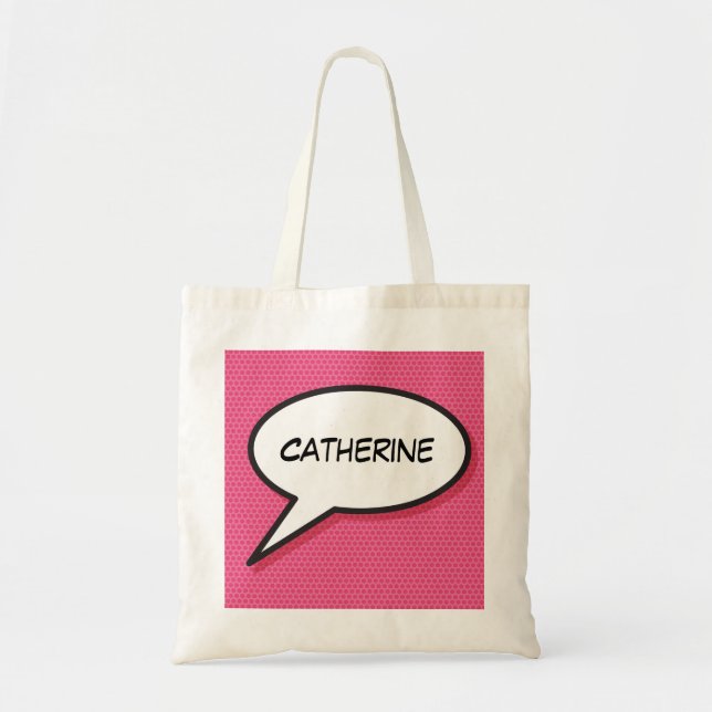 Personalised Comic Book Girly Pink Tote bag. Bag (Front)