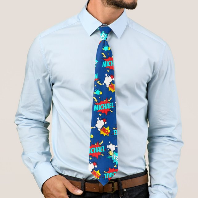 Personalised Comic Book Pop Art Blue Tie (Personalized Comic Book Pop Art Blue Neck Tie With Any Name!  Try it Now! 
)