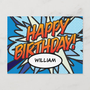 Personalised Comic Book Pop Art Happy Birthday Postcard