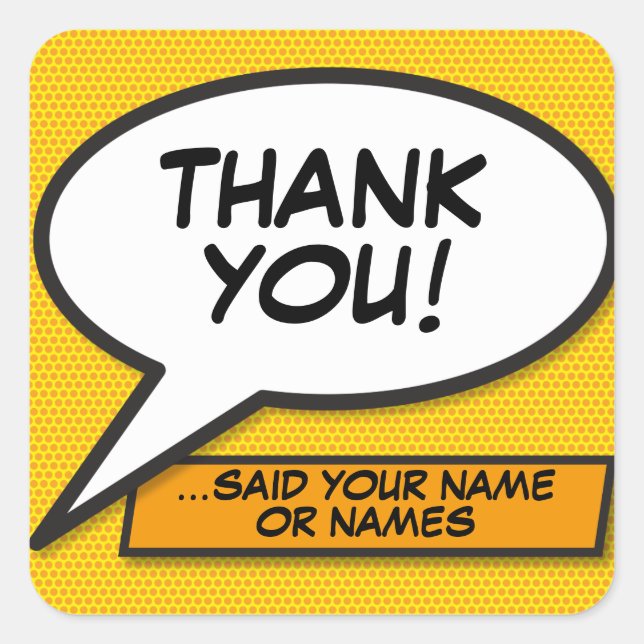 Personalised Comic Book Pop Art Speech Bubble Square Sticker (Front)