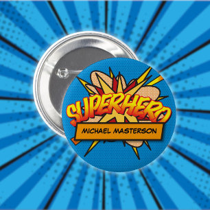 Personalised Comic Book Pop Art SUPERHERO 6 Cm Round Badge