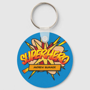 Personalised Comic Book Pop Art SUPERHERO Key Ring