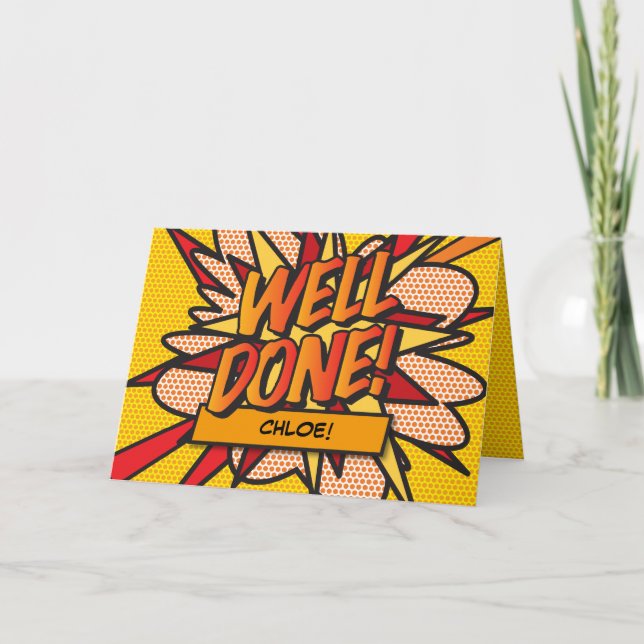 Personalised Comic Book Pop Art WELL DONE Card (Front)