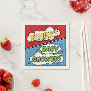 Personalised Comic Book Superhero Baby Shower Napkin