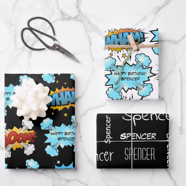 Personalised Comic Book Wrapping Paper Sheet (Front)