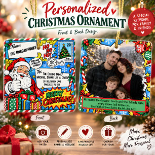 Personalised Comic Christmas Postcard Ceramic Ornament
