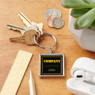 Personalised Company Black Modern Custom Business Key Ring