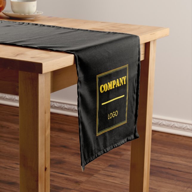 Personalised Company Black Modern Custom Business Short Table Runner (In Situ)