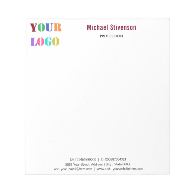 Personalised Company Logo Text Business Notepad (Front)