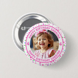 Personalised Confetti Photo, Name and Age Birthday 6 Cm Round Badge