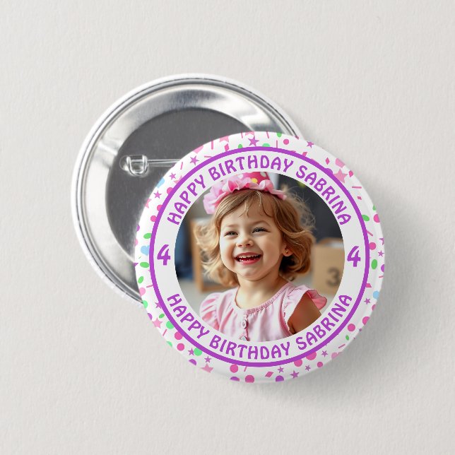 Personalised Confetti Photo, Name and Age Birthday 6 Cm Round Badge (Front & Back)