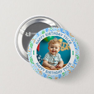 Personalised Confetti Photo, Name and Age Birthday 6 Cm Round Badge