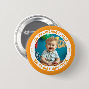 Personalised Confetti Photo, Name and Age Birthday 6 Cm Round Badge