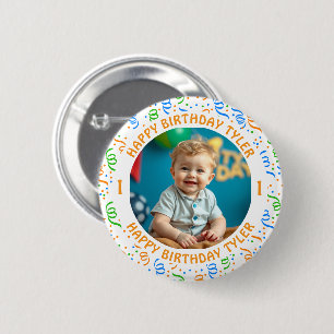 Personalised Confetti Photo, Name and Age Birthday 6 Cm Round Badge