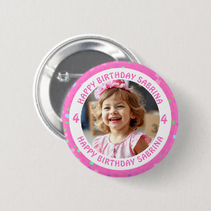 Personalised Confetti Photo, Name and Age Birthday 6 Cm Round Badge