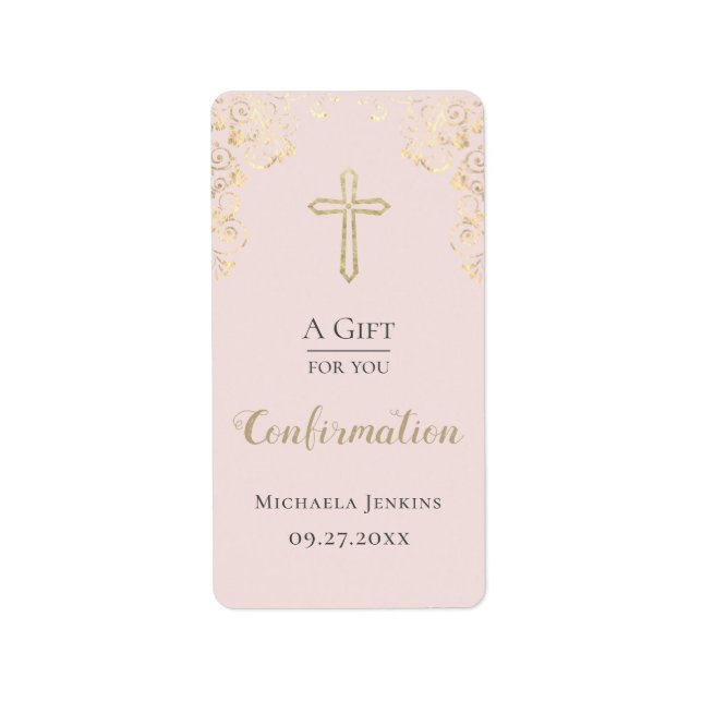 Personalised Confirmation Blush Hand Sanitizer Label (Front)