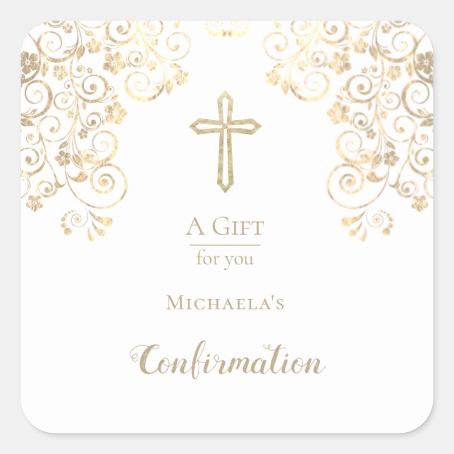 Personalised Confirmation Gold Hand Sanitizer  Lab Square Sticker (Front)