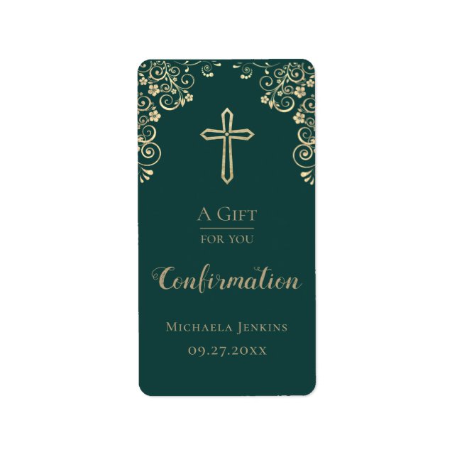 Personalised Confirmation Gold Hand Sanitizer Label (Front)