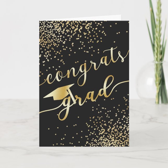 Personalised Congrats Grad Gold Glitter Note Card (Front)