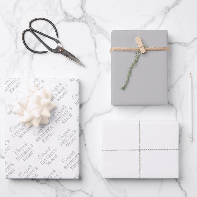 Personalised Congrats Name! Silver on White Wrapping Paper Sheet (Front)