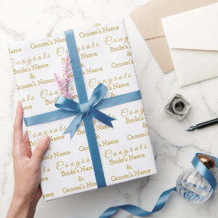 Personalised Congrats Name! White and Gold Wedding Wrapping Paper