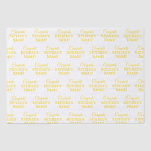 Personalised Congrats Retiree! Gold on White Large Tissue Paper