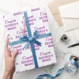 Personalised Congrats Retiree! Purple on White Wrapping Paper