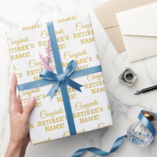 Personalised Congrats Retiree! White & Metal Gold Wrapping Paper