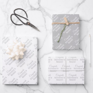 Personalised Congratulations Name, Silver on White Wrapping Paper Sheet