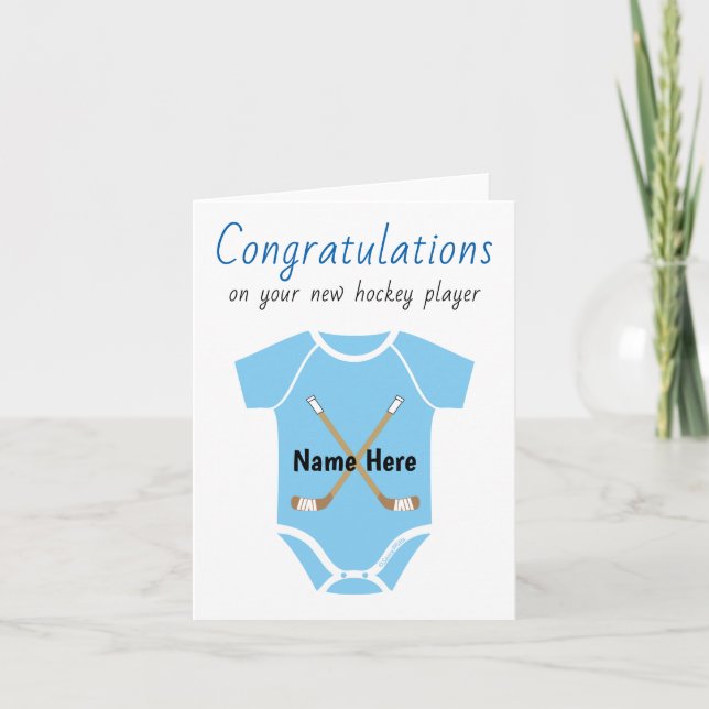 Personalised Congratulations New Hockey Baby Boy Card (Front)