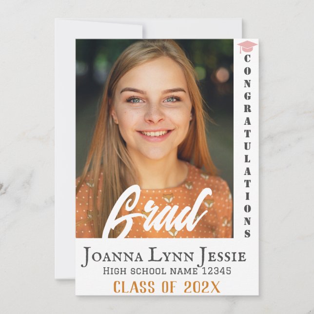 Personalised Congratulations script Graduate Photo Holiday Card (Front)