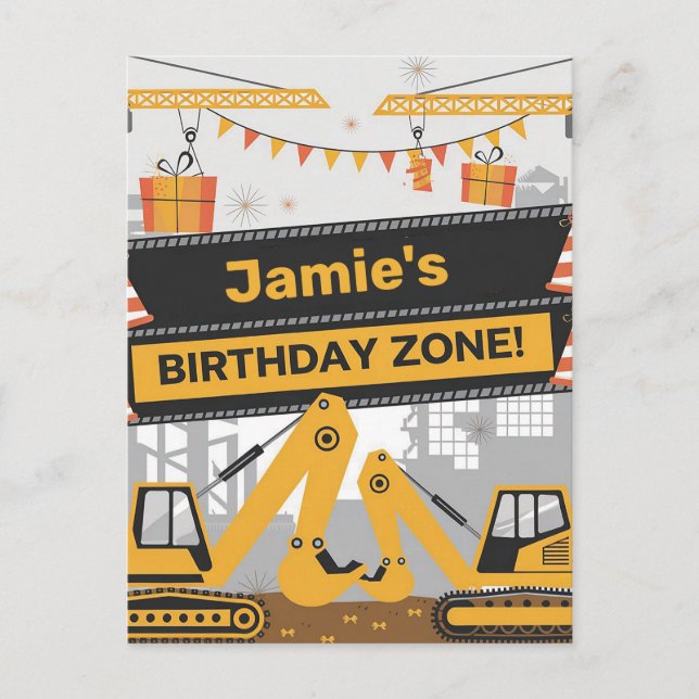 Personalised Construction Birthday Zone Design Postcard (Front)