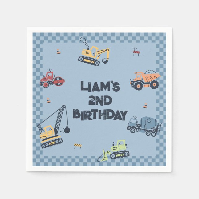Personalised Construction Truck Birthday Party Napkin (Front)