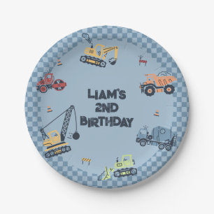 Personalised Construction Truck Birthday Party Pla Paper Plate