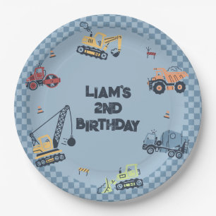 Personalised Construction Truck Birthday Party Pla Paper Plate