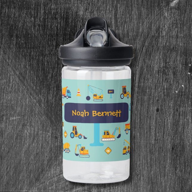 Personalised Construction Truck Bottle for Boys (Excavator Name Mug for Toddler Boys
)