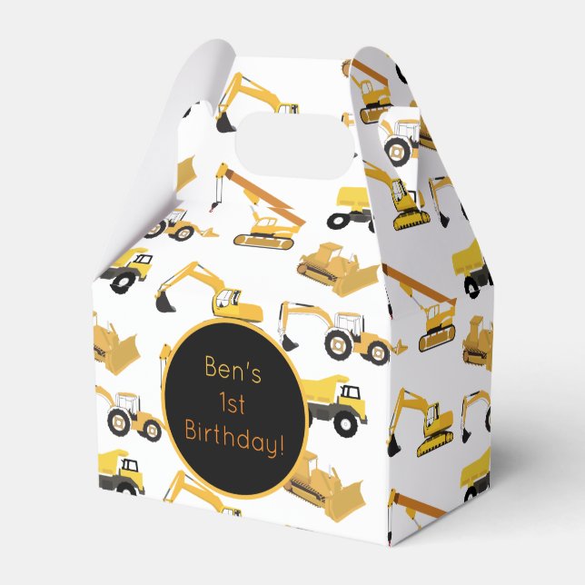 Personalised Construction Trucks Favour Box (Front Side)