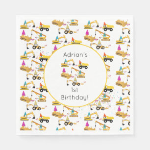 Personalised Construction Trucks Party Birthday  Napkin