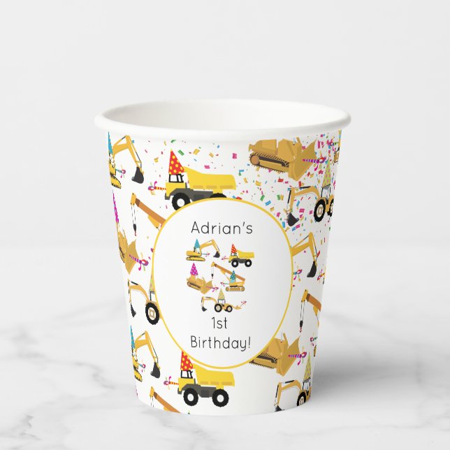 Personalised Construction Trucks Party Birthday  Paper Cups (Front)