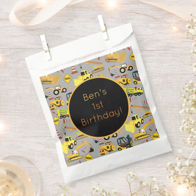 Personalised Construction Trucks Pattern Favour Bag (Clipped)