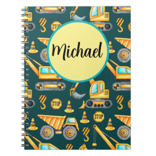 Personalised Construction Trucks Spiral Notebook