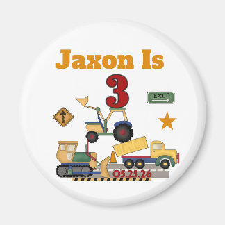 Personalised Construction Vehicles 3rd Birthday Magnet