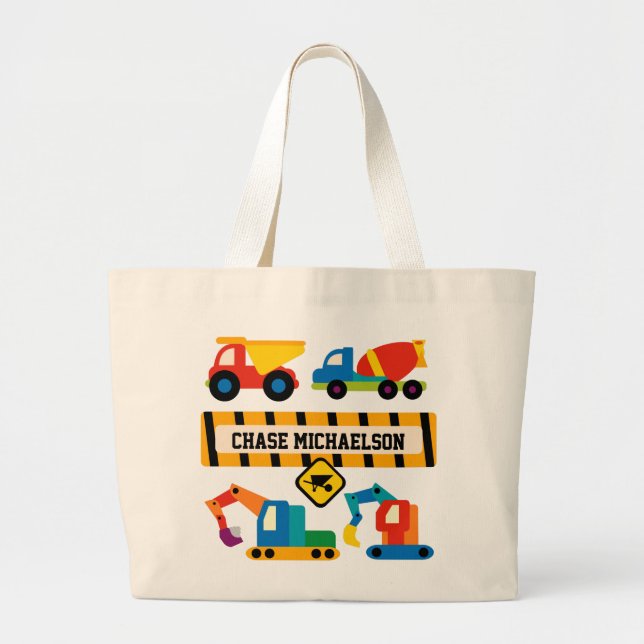 Personalised Construction Vehicles Tote Bag (Front)