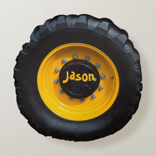 Personalised Construction Wheel Round Cushion (Front)