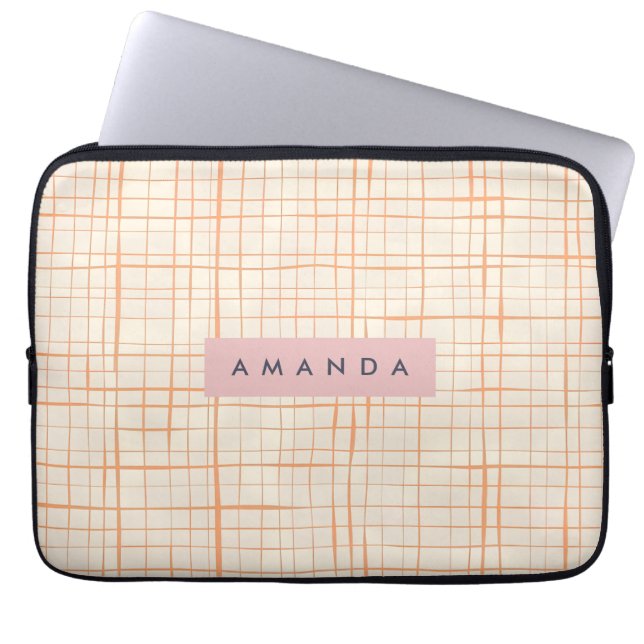 Personalised Contemporary Peach Line Art Laptop Sleeve (Front)