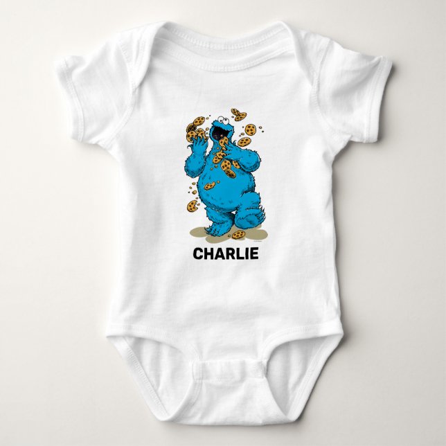 Personalised Cookie Monster Crazy Cookies Baby Bod Bodysuit (Front)