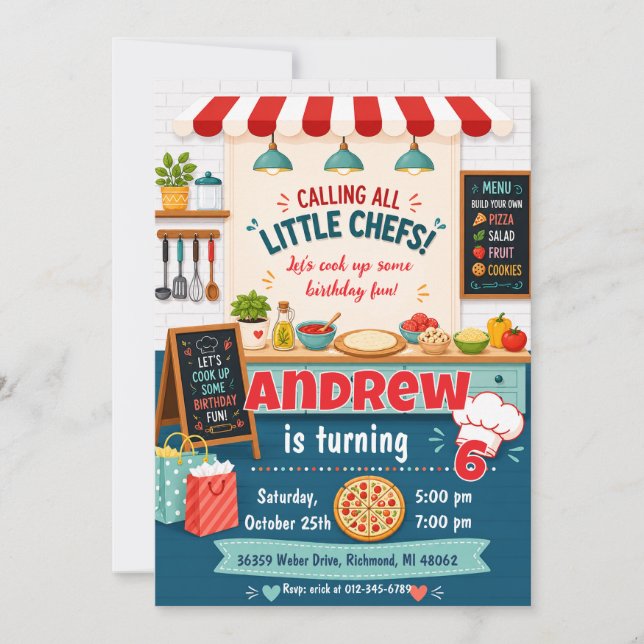 Personalised Cooking Chef Birthday party Invitation (Front)