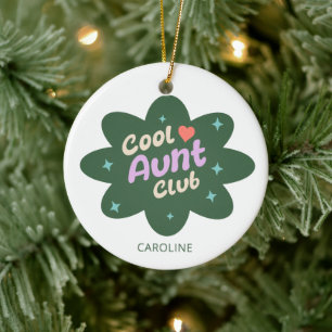 Personalised Cool Aunt Club Gift for Auntie Retro Ceramic Ornament