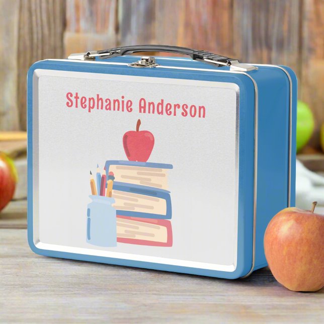 Personalised Cool Blue Back to school Cute Kids  Metal Lunch Box (Creator Uploaded)